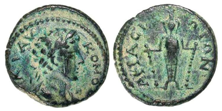 Acrasus GRPC Lydia 34 Commodus AE18 of Acrasus, Lydia