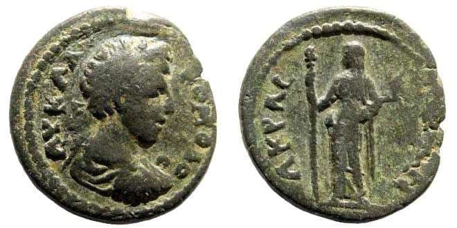 Acrasus Vossen 10490 Commodus, AE19 of Acrasus, Lydia