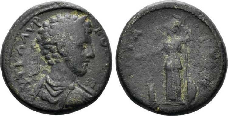 Attaea Vossen 15285 Commodus AE21 of Attaea, Mysia