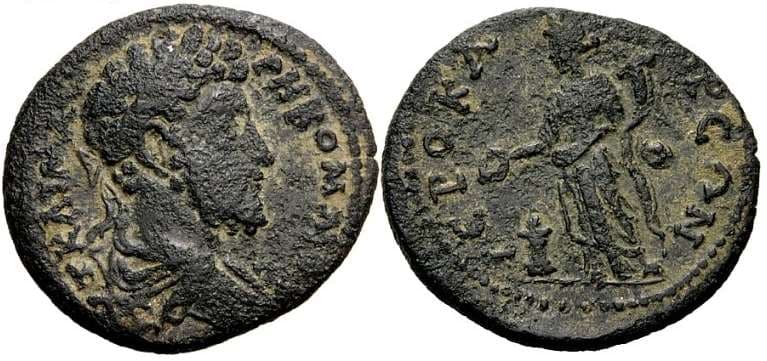 Hierocaesarea Waddington 5009 Commodus AE26 of Hierocaesarea, Lydia