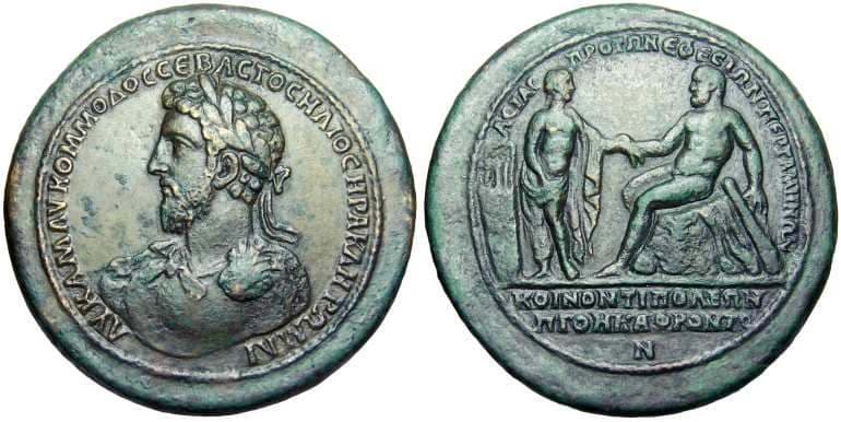 Ionia, Koinon Waldeck 620 Commodus, AE47 medallion of the Ionian league, Pergamum and Ephesos