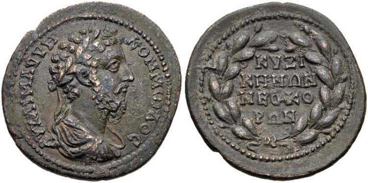 Kyzikos CNG 351, 495 Commodus, AE30 of Kyzikos, Mysia