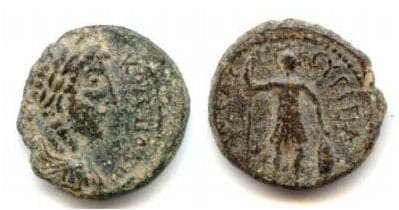 Neapolis Samaria Rosenberger 25 Commodus AE18 of Neapolis, Samaria