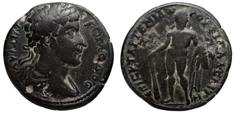 Saitta Waddington 5173 AY KAI Λ AYΡ KOMOΔOC, laureate, draped, cuirassed bust right / EΠI OKT AΡTEMIΔOΡOY ΦIΛAΔ CAITTHNΩ