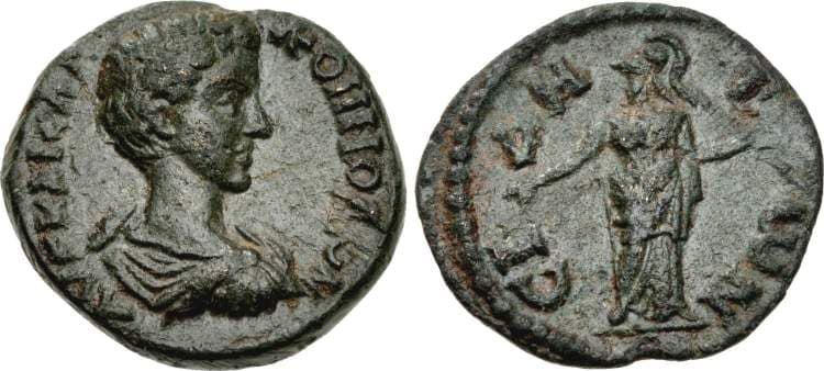 Side Büyükyörük Commodus as Caesar, AE19 of Side, Pamphylia