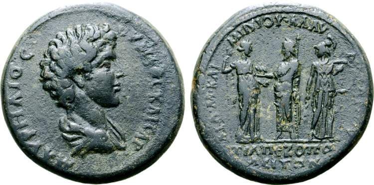 Trapezopolis RPC ol 11702 Commodus, as Caesar, AE30 of Trapezopolis, Caria