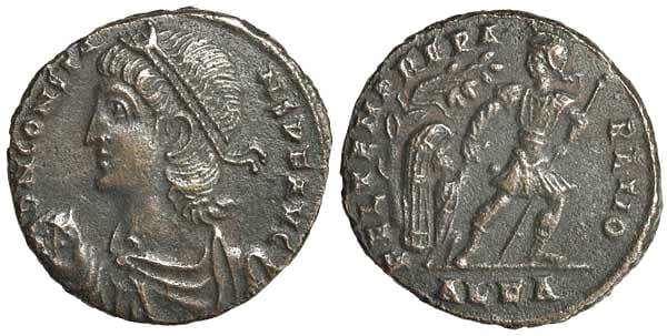 Alexandria RIC VIII 60, A tree type 1 Constans, Alexandria, AE3, D N CONSTA-NS P F AVG, Pearl-diademed, draped, cuirasse