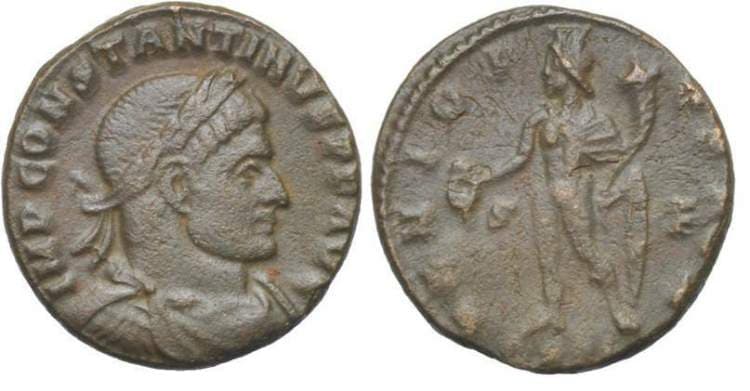 Arles RIC VII 53 var Constantine I, AE follis, Arles mint