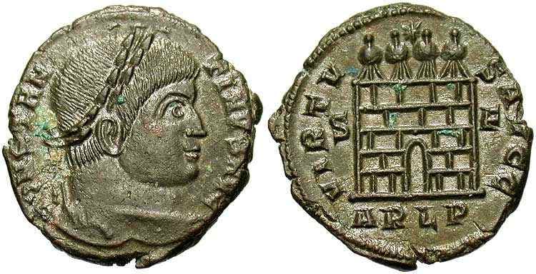 Arles RIC VII 313 var Constantine I, AE follis, Arles