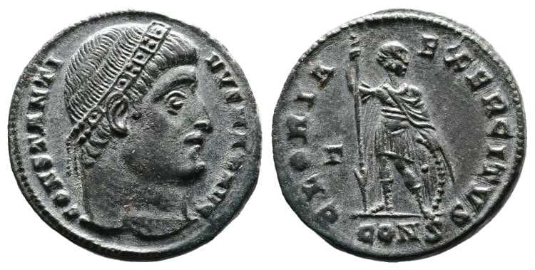 Constantinople RIC VII 16, var Constantine AE follis of Constantinopolis