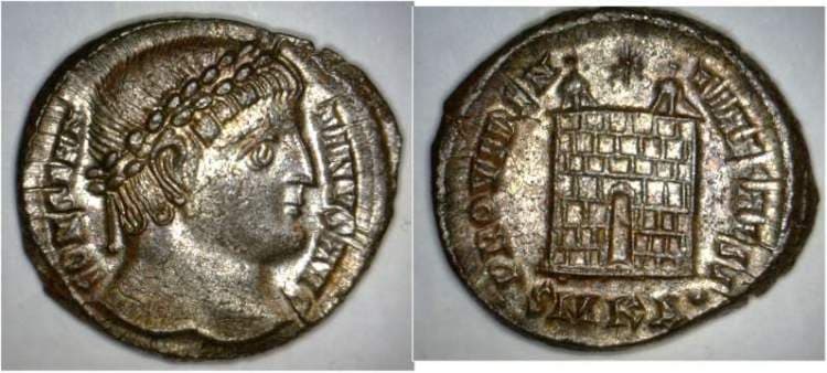 Cyzicus RIC VII 55 mule Constantine I, AE Follis