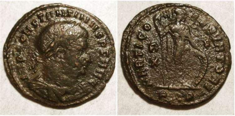 Rome RIC VII 26 var Constantine I, AE follis, Rome