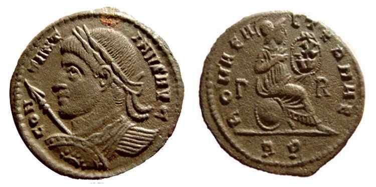Rome RIC VII 149 Constantine I AE follis, Rome, AD 318-319
