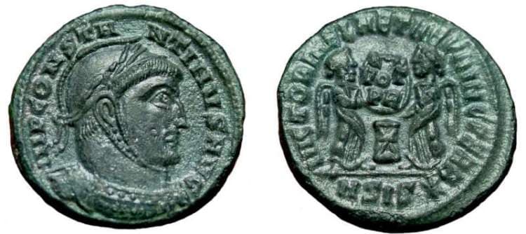 Siscia RIC VII 48 var, A Constantine I, AE follis, 318 AD, Siscia