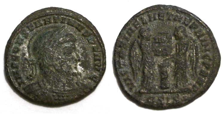 Siscia RIC VII 73, E Constantine I, AE follis, Siscia, AD 318-319