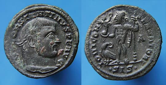 Siscia RIC VII 15, A Constantine Silvered AE follis Reduced Follis