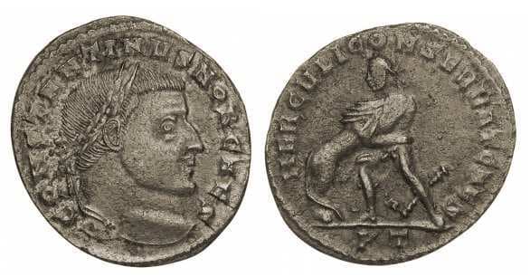 Ticinum RIC VI 87 Constantine, AE follis of Ticinum, AD 307