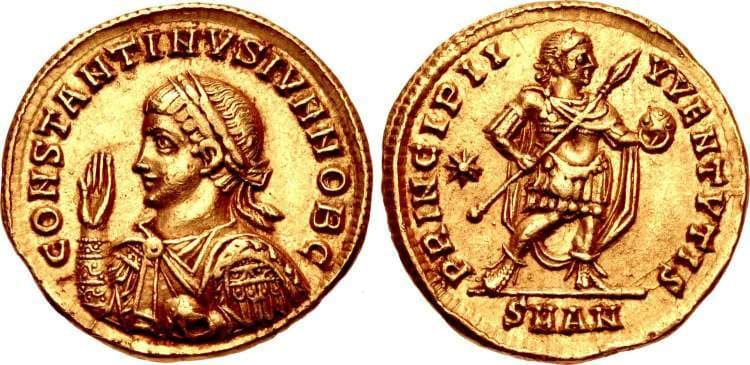 Antioch RIC VII 44 var Constantine II, AV Solidus, Antioch, AD 324-325