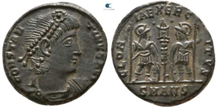 Antioch RIC VIII 51 Constantine II AE follis, CONSTAN-TINVS AVG, pearl diademed, draped, cuirassed bust right / GLOR-IA