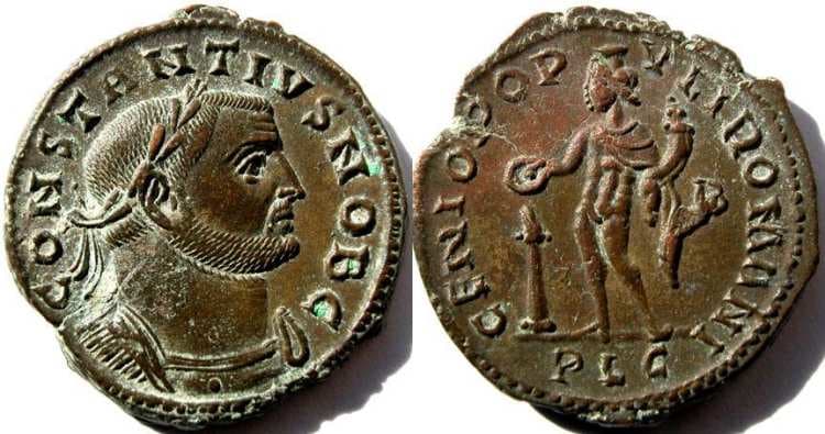 Lyons RIC VI 164a,B Constantius I, as Caesar, AE Follis