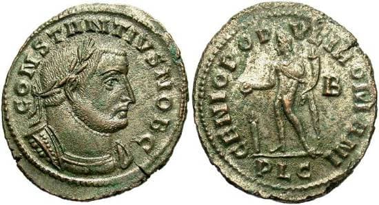 Lyons RIC VI 164a Constantius I, as Caesar, Silvered AE Follis