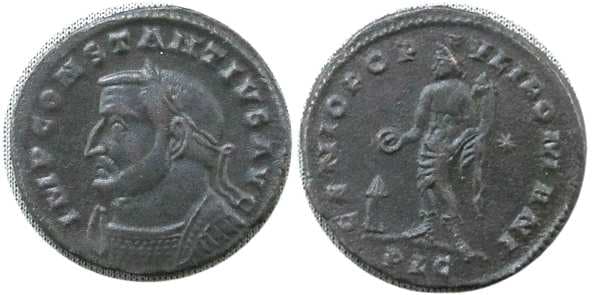 Lyons RIC VI 187a var Constantius I AE follis, Lyons