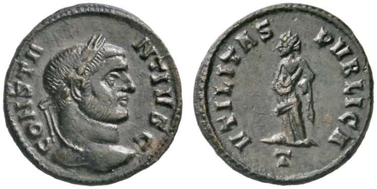 Ticinum RIC VI 28a Constantius I, AE denarius of Ticinum
