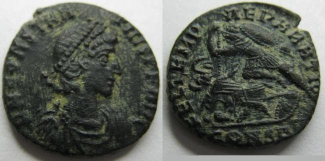 Constantinople RIC VIII 127var Constantius II, AE follis, Constantinople
