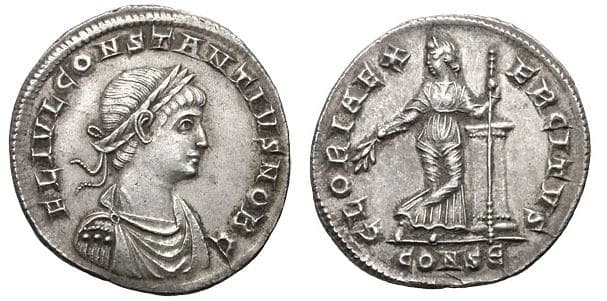 Constantinople RIC VII 130 Constantius II, as Caesar, AR Light Miliarense