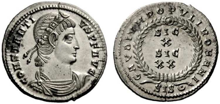 Siscia RIC VIII 71 Constantius II, AR siliqua, Siscia