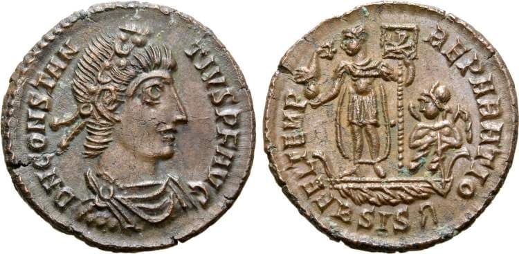 Siscia RIC VIII 243, B var symbol 2 Constantius II, AE follis, Siscia