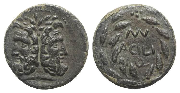 SNG ANS 599 Mn Acilius, quaestor in Sicily, AE As, ca 200-190 BC