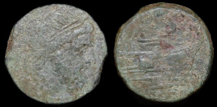 Crawford 41[6e] Roman Republic AE Semis, 30mm, 18