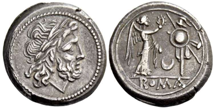 RSC 24d Sear 50 Roman Republic AR Victoriatus, ca 207 BC, AR 3