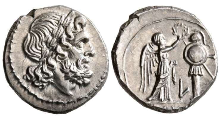 RSC 36f Roman Republic, 211-208 BC, anonymous AR victoriatus, Luceria mint