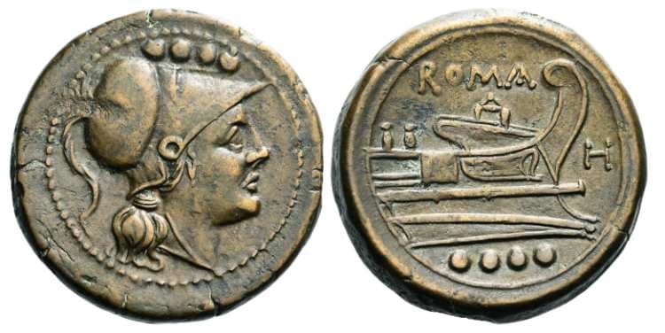 Syd 175B Roman Republic, Anonymous Issues ca 211-210 BC, H Series AE 24mm Triens
