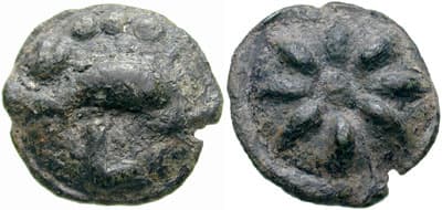 Vecchi 283 Luceria, AE Aes Grave Teruncius