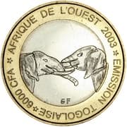 6000 Francs / 4 Africa (IDAO Coinage; Elephants) - Togo