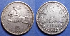 Lithuania, 1925, Silver 5 Litai