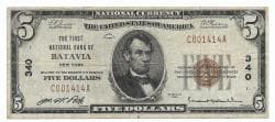 New York, Batavia, Ch. 340, The First National Bank of Batavia, New York, Series of 1929 Type 1 $5