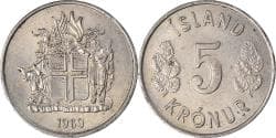 Coin, Iceland, 5 Kronur, 1969