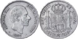 Philippines, Alfonso XII, 50 Centimos, 1885, Manila, Silver,