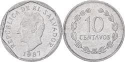 El Salvador, 10 Centavos, 1987, Stainless Steel, , KM:155