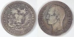 VENEZUELA - Republic, 1902, 5 Bolivares, Very Fine