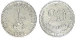 PARAGUAY - Republic, 1903, 20 Centavos, Choice AU