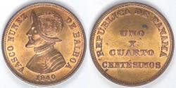 PANAMA - Republic, 1940, 1¼ Centésimos, Choice BU RB