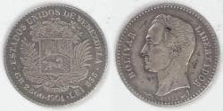VENEZUELA - Republic, 1901, ½ Bolívar, about VF