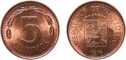 Venezuela Fourth Republic 1976 5 Céntimos "Puya" Copper clad steel VDM Metals / Vereinigte Deutsche Metallwerke Mint (2000000...