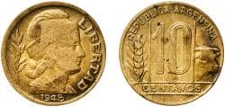 Argentina Federal Republic 1948 10 Centavos Aluminium-bronze (Cu 92 Al 8) Buenos Aires Mint (54685000) 2.98g XF KM 41 CJ 205...