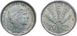 Uruguay Oriental Republic of Uruguay 1942 So 20 Centésimos Silver (.720) (18000000) 3g AU KM 29 SA 55 CG 55